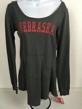 Colosseum Athletics Womens Top Size L Gray Hooded w Red Nebraska on Front Pocket